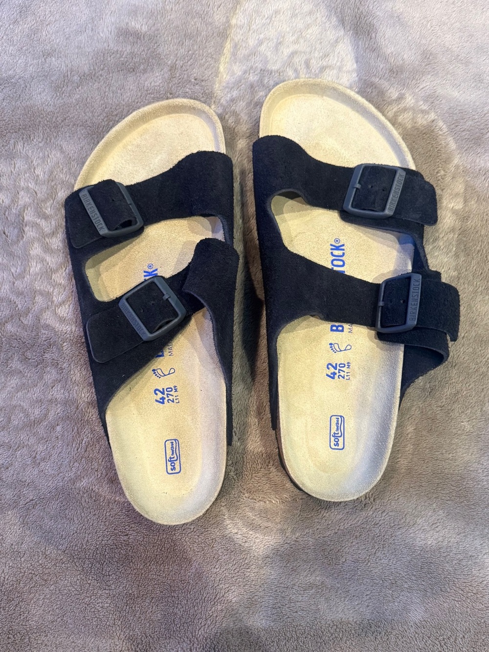 Birkenstock Black Suede Two-Strap Slide Sandals